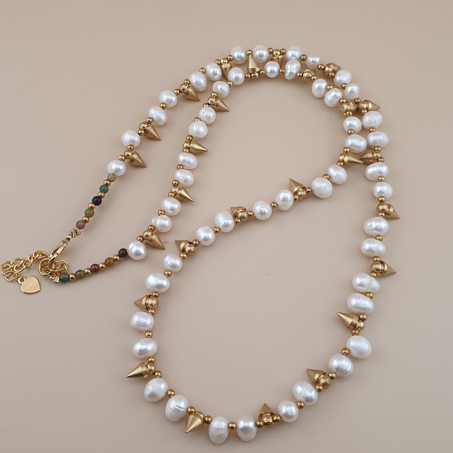 Classic Freshwater Pearl with Brass Beads Necklace