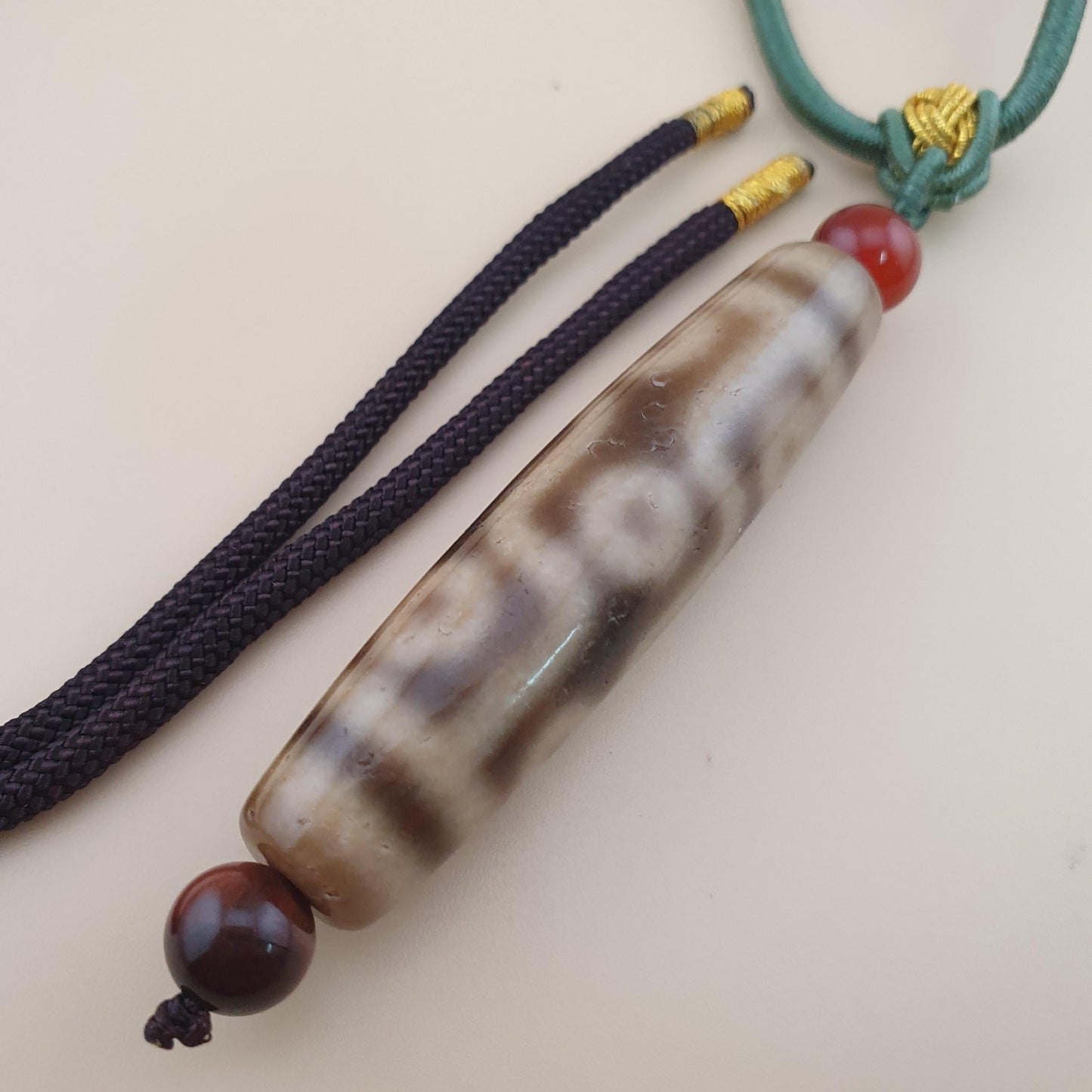 Vintage 9 Augen Himalaya Tibet Achat Dzi Perle Amulett Anhänger Halskette