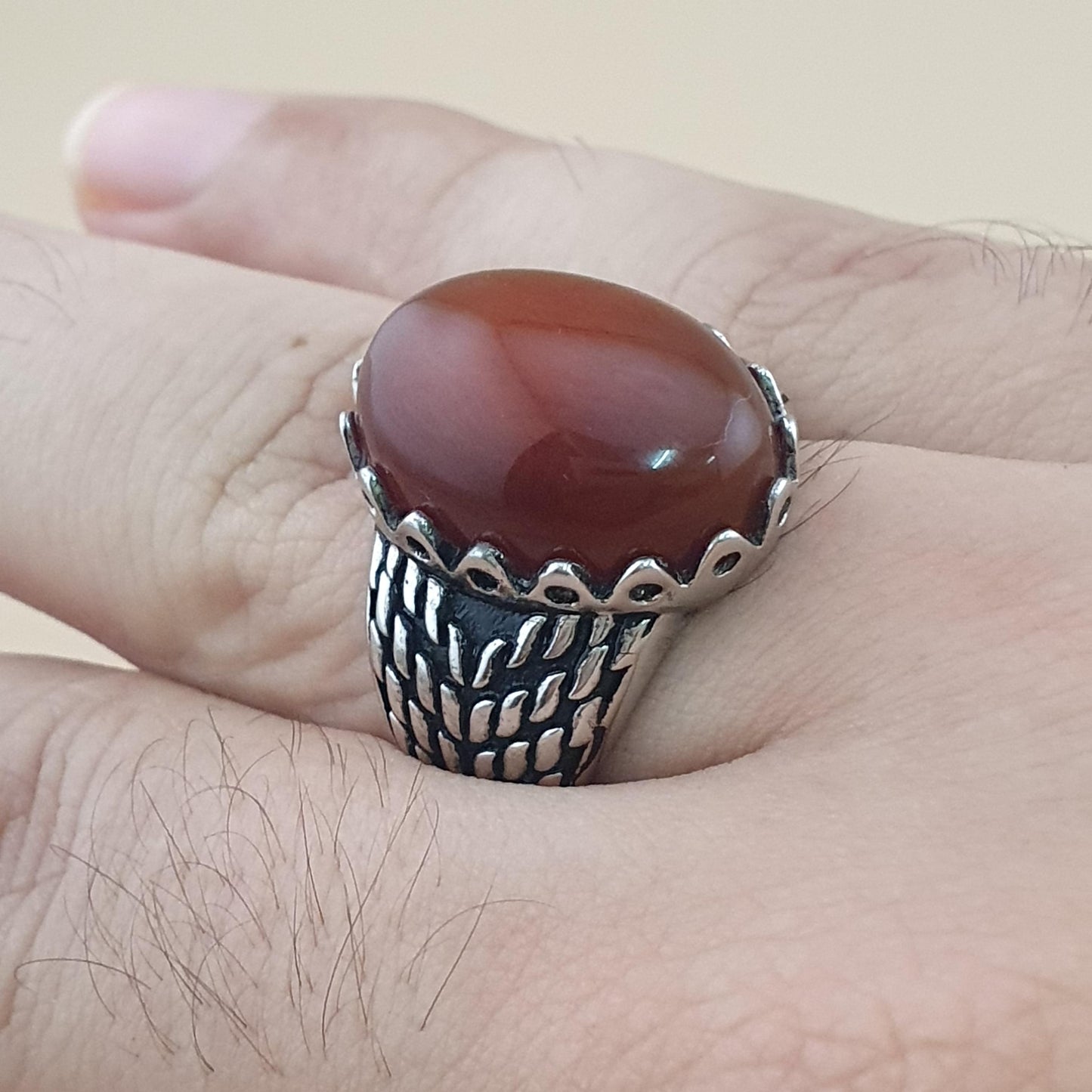 Echter roter Achatring aus 925er Sterlingsilber, elegant
