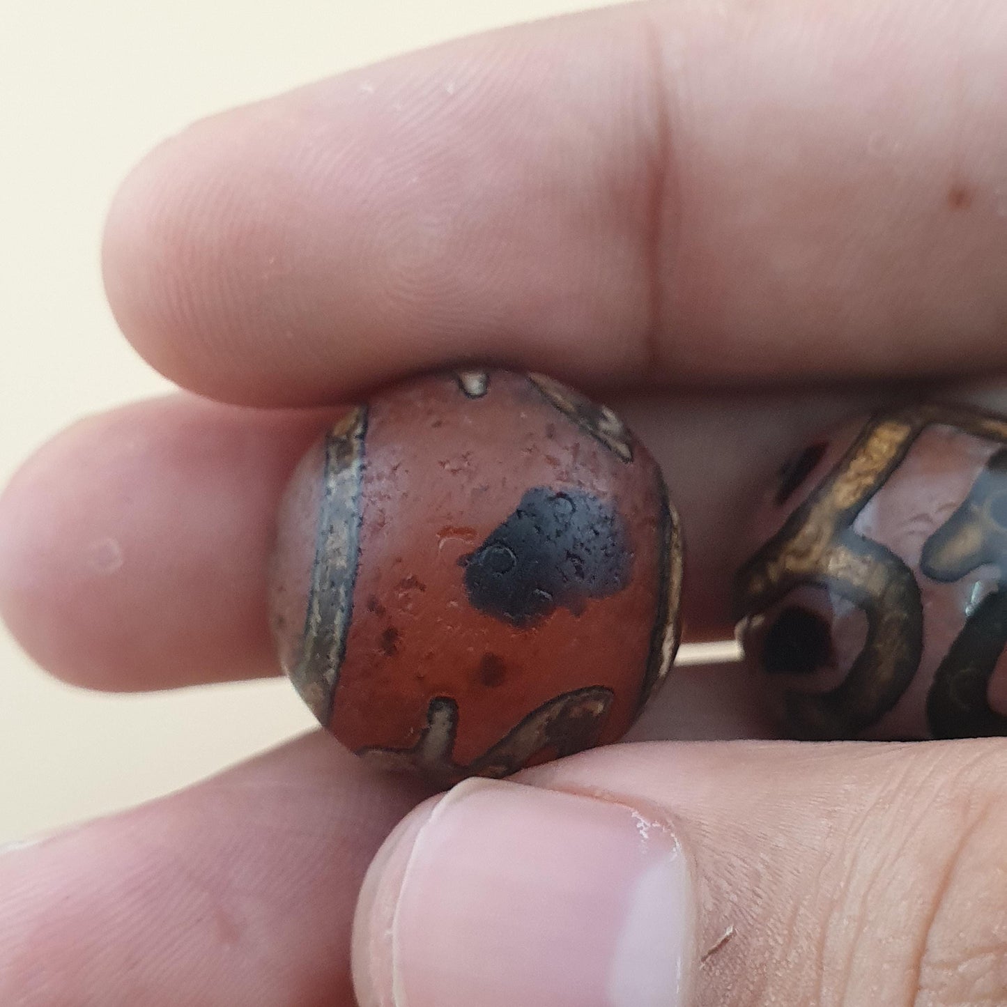 Vintage Etched Carnelian Agate Lot of 3 Beads