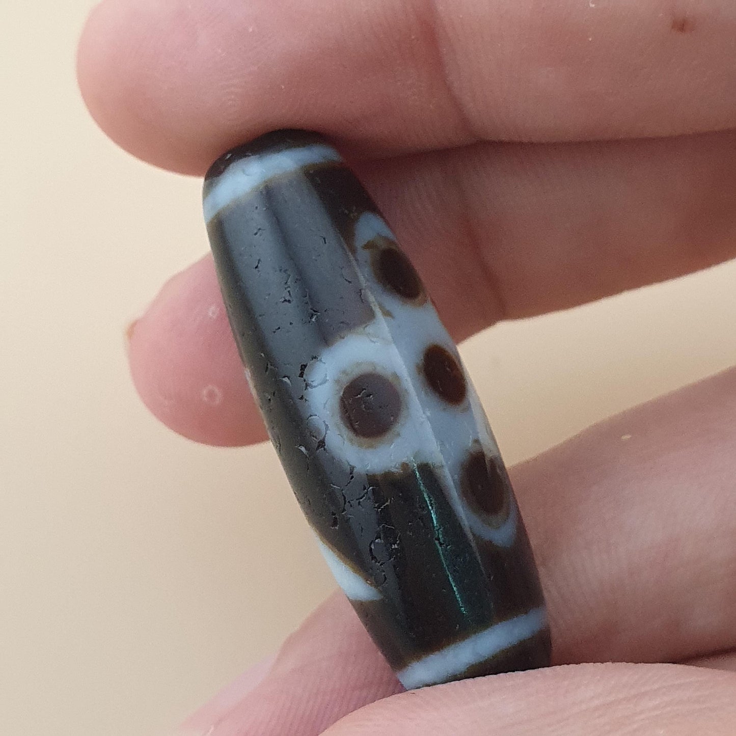 Vintage Himalayan Tibetan Flower & Energy Pattern Agate Dzi Bead Amulet
