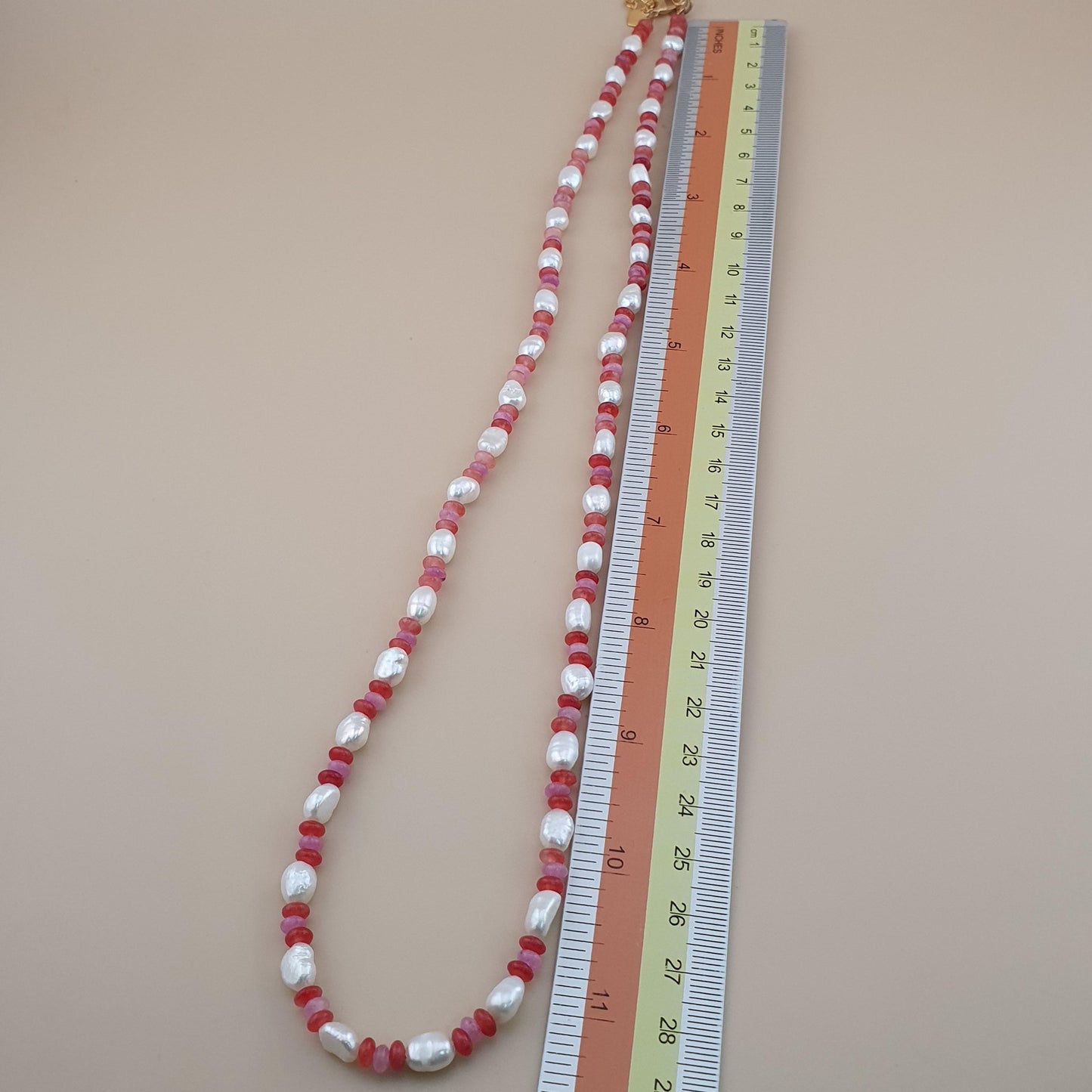 Natural Pearl & Rose Quartz Necklace Elegant 22 Design