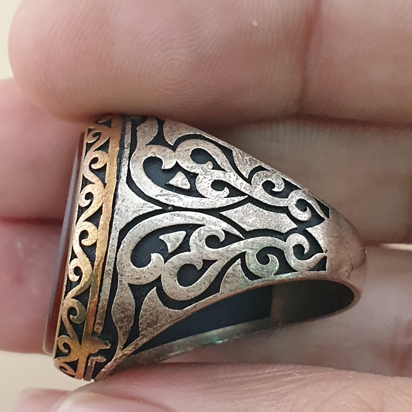 Vintage-inspirierter Achat- & Silberring Elegantes handgefertigtes Design