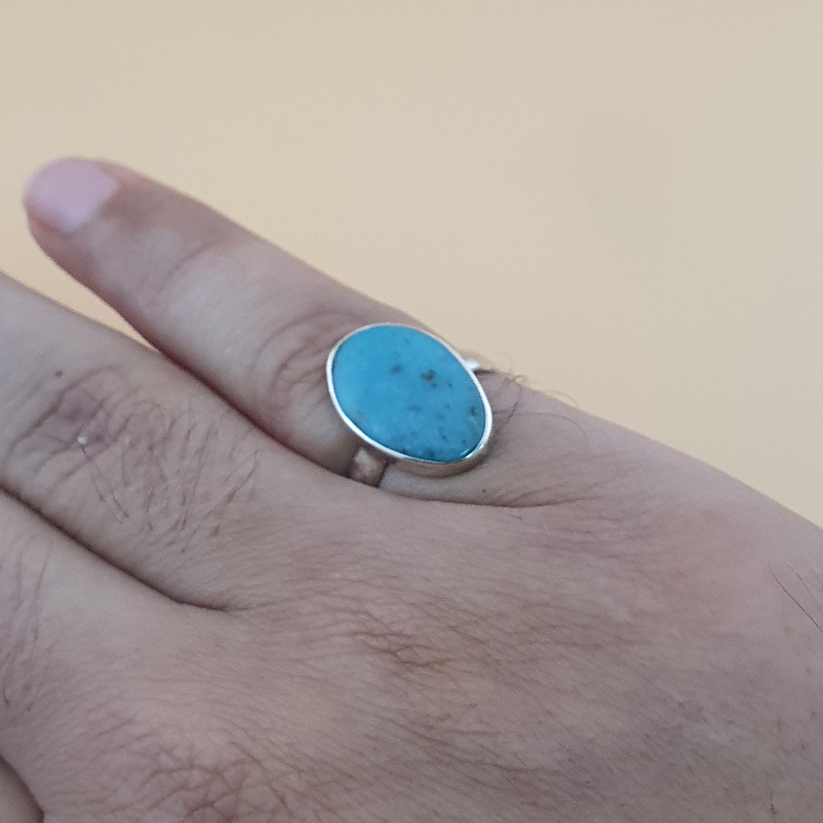 Bague en argent sterling turquoise d'Arizona - Pierre précieuse ovale style bohème, taille US 8.25