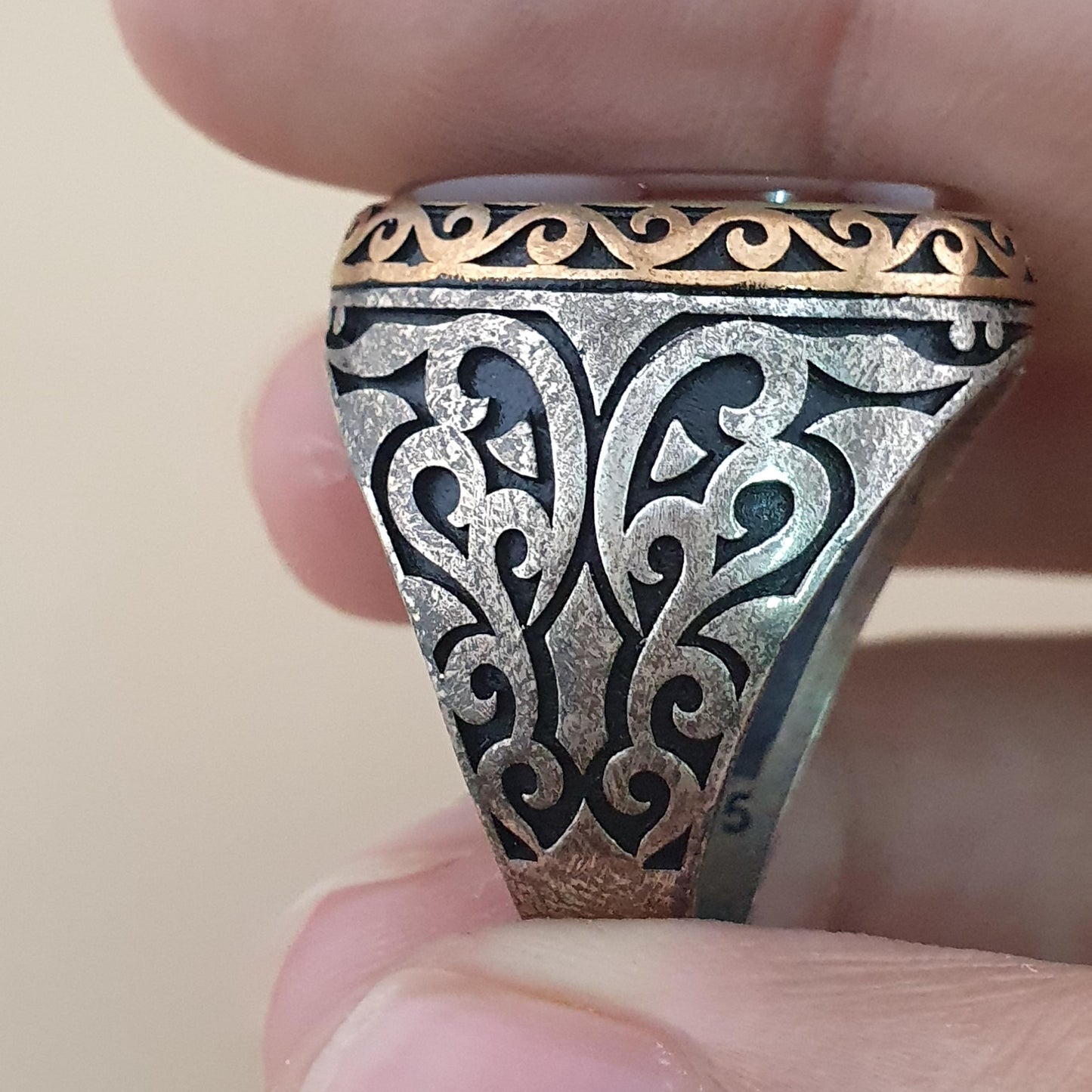 Vintage-inspirierter Achat- & Silberring Elegantes handgefertigtes Design