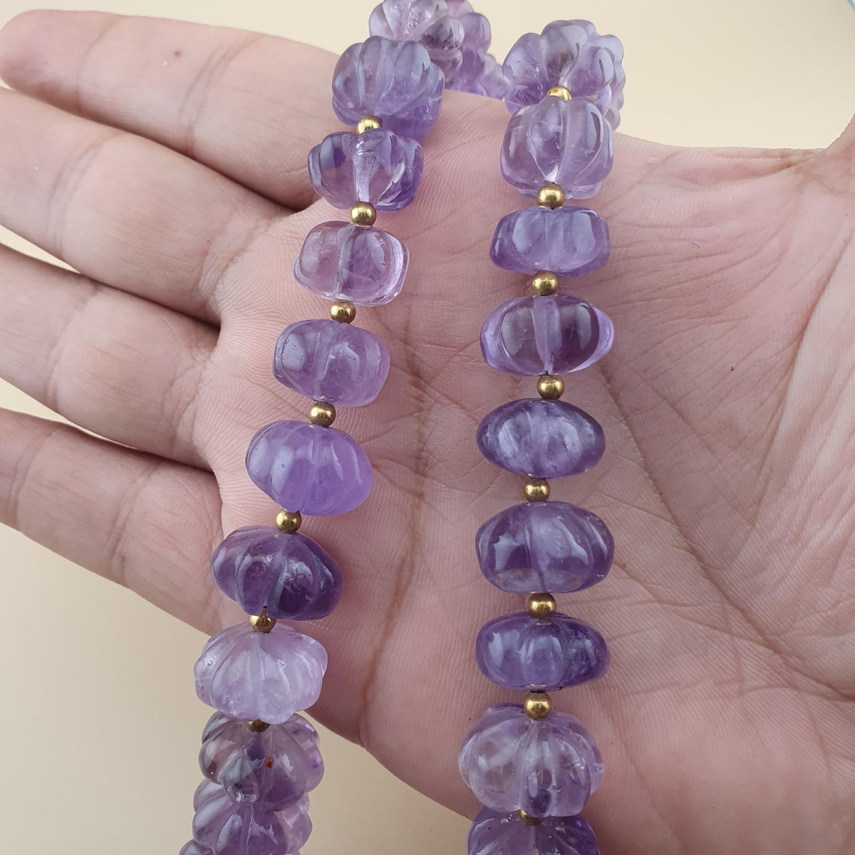 Vintage Amethyst Bead Necklace: Melon Shape Purple Gemstone, 22 Inch