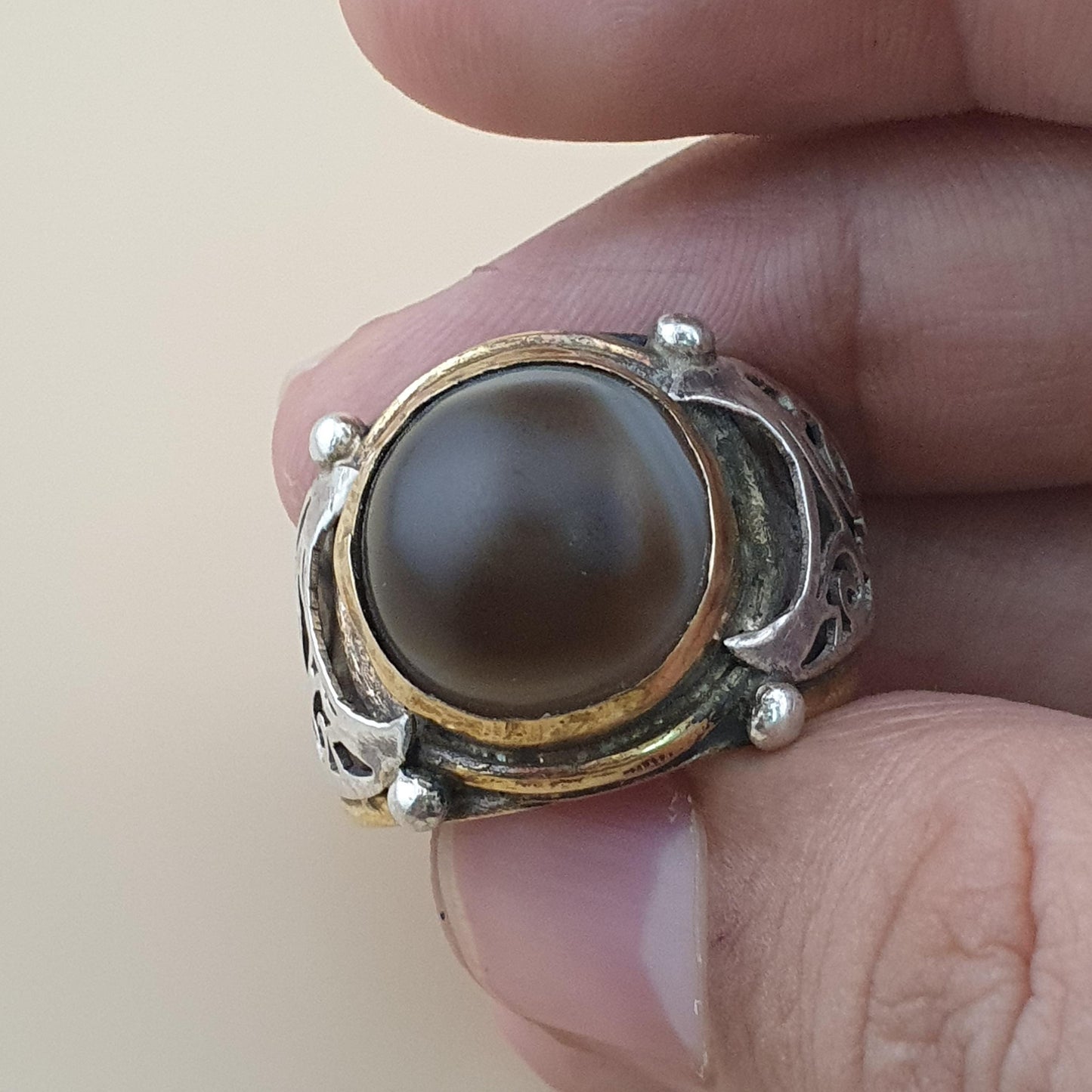 Natur Sulemani Augen-Achat Edelsteinring Antik Messing Silber Design# 169