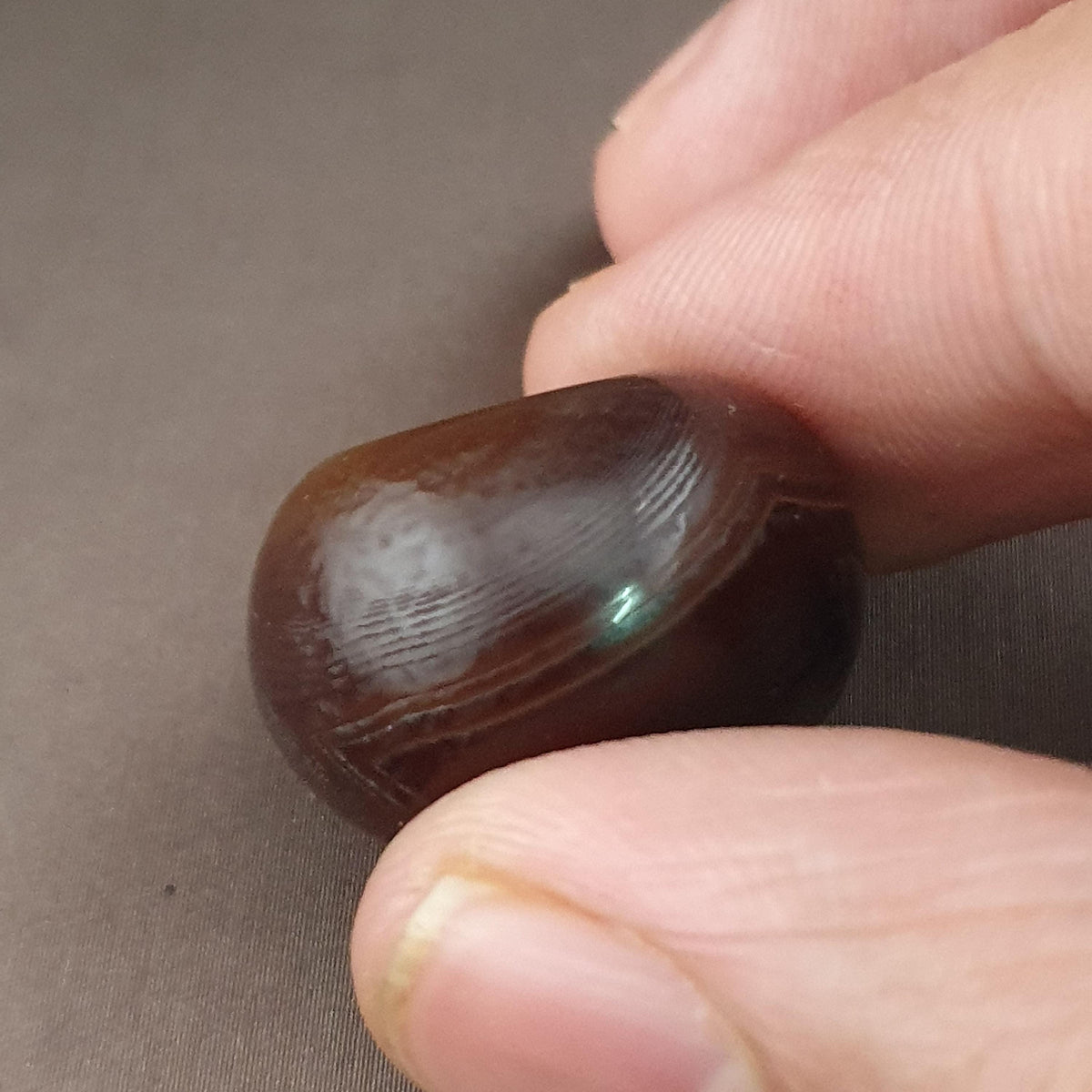 Amulette en Agate Sulemani de Forme Pneu à Motif Naturel Vintage