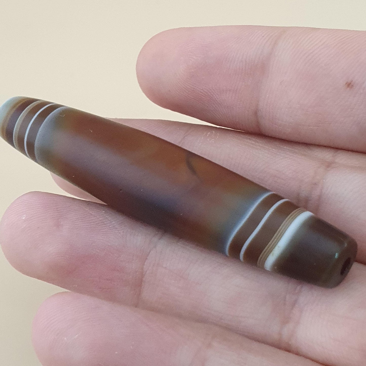 Vintage Yemeni Suliemani Natural Stripe Pattern Agate Bead