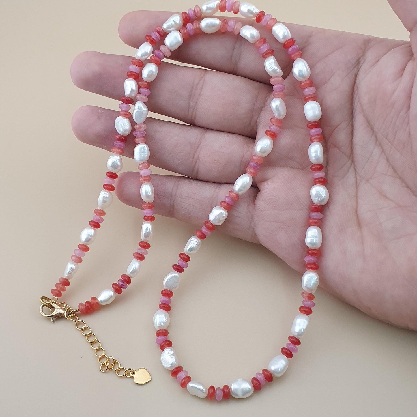 Natural Pearl & Rose Quartz Necklace Elegant 22 Design