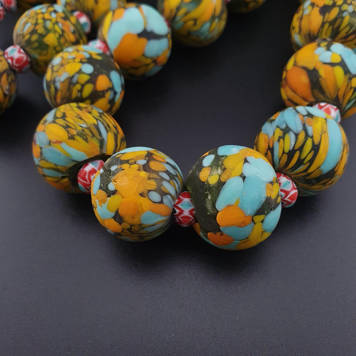 Vintage Venetian Millefiori Glass Bead Necklace - 24 inch