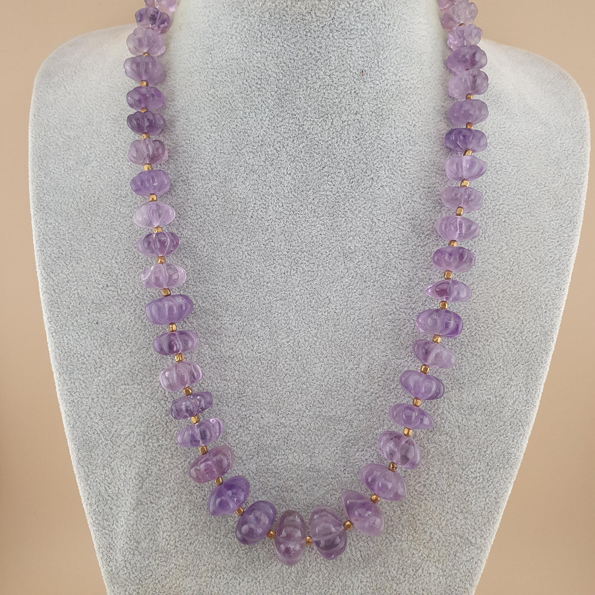 Vintage Melon Amethyst Bead Necklace - 22 Inch Gemstone Jewelry