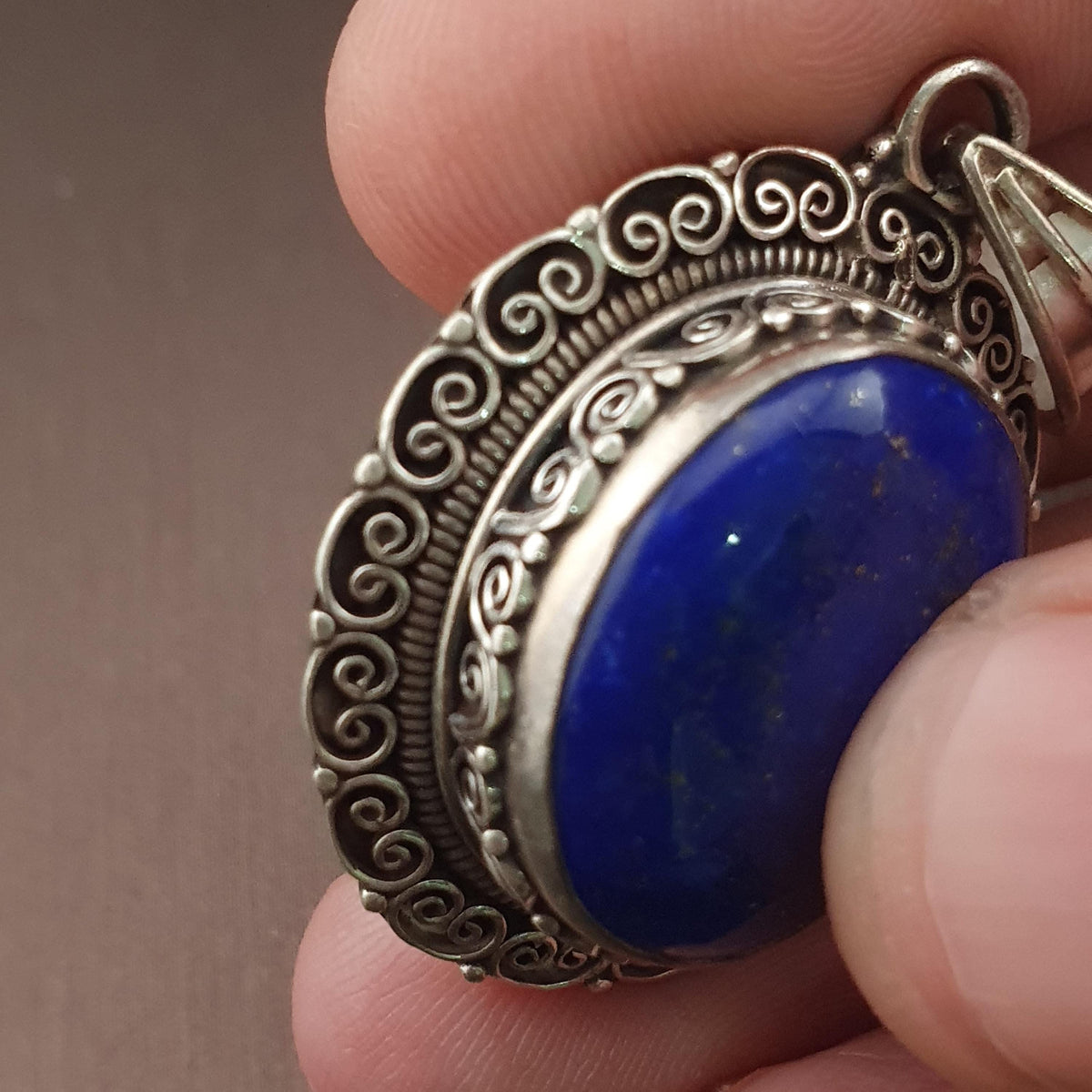 Handmade Lapis Lazuli Pendant, 925 Sterling Silver Filigree