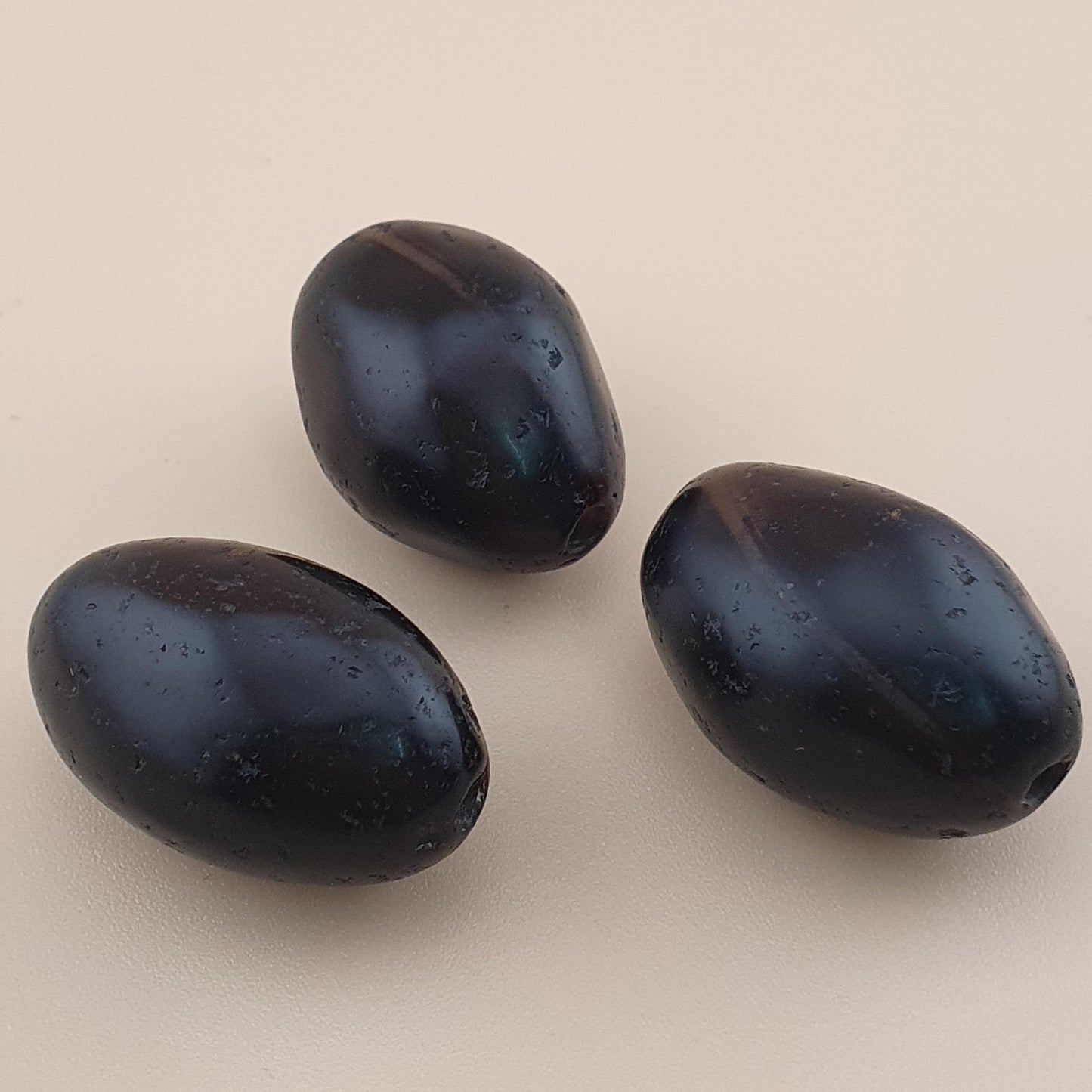 Antique Natural Brown Black Suliemani Oval Shape Suliemani Agate Lot of 3 Beads