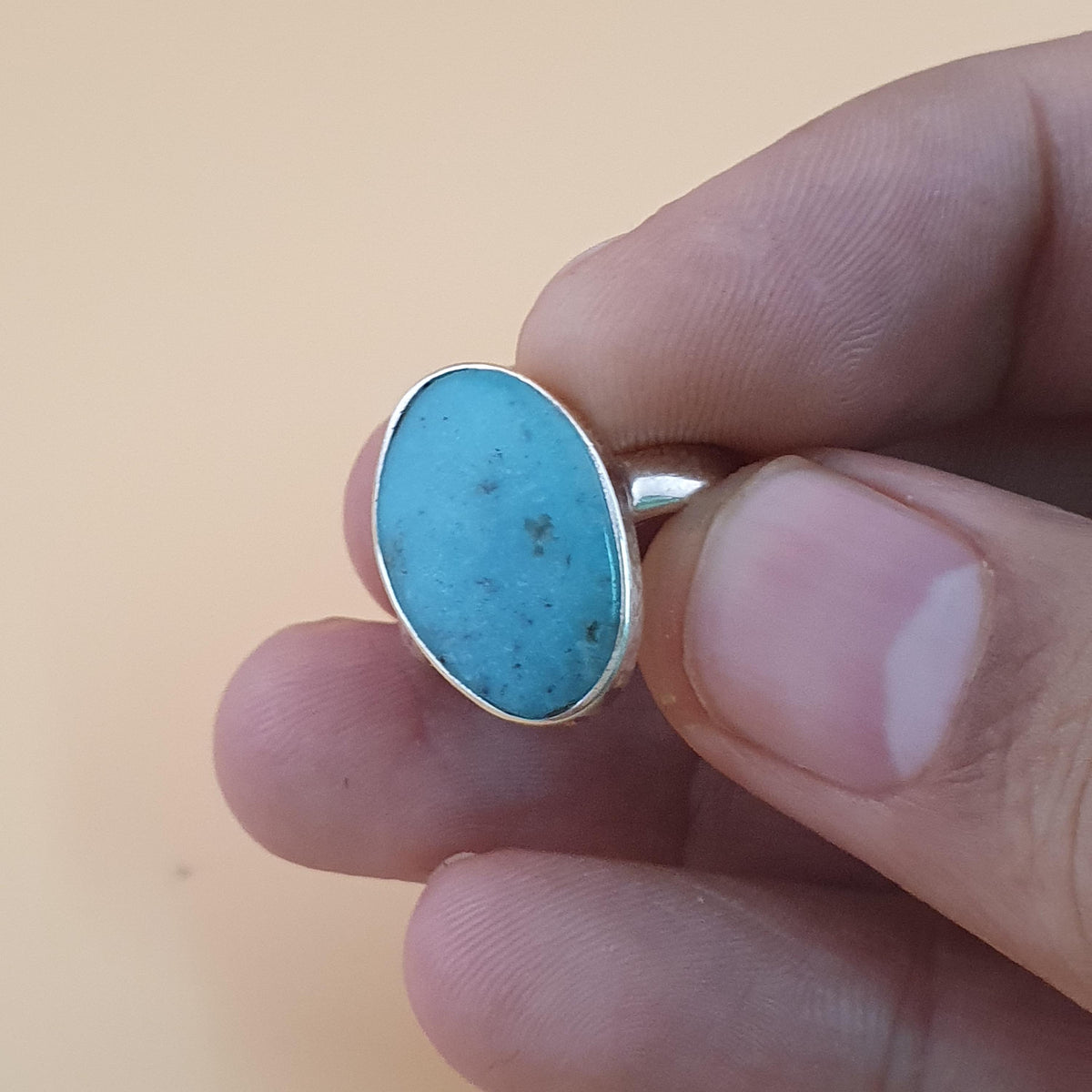 Bague en argent sterling turquoise d'Arizona - Pierre précieuse ovale style bohème, taille US 8.25