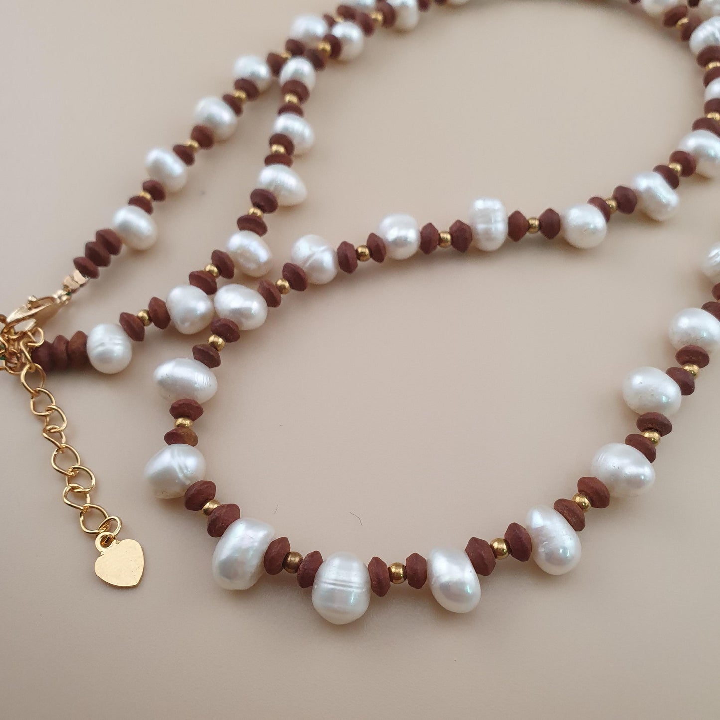 Natural Freshwater Pearl Necklace with Vintage Tiny Jasper Beads
