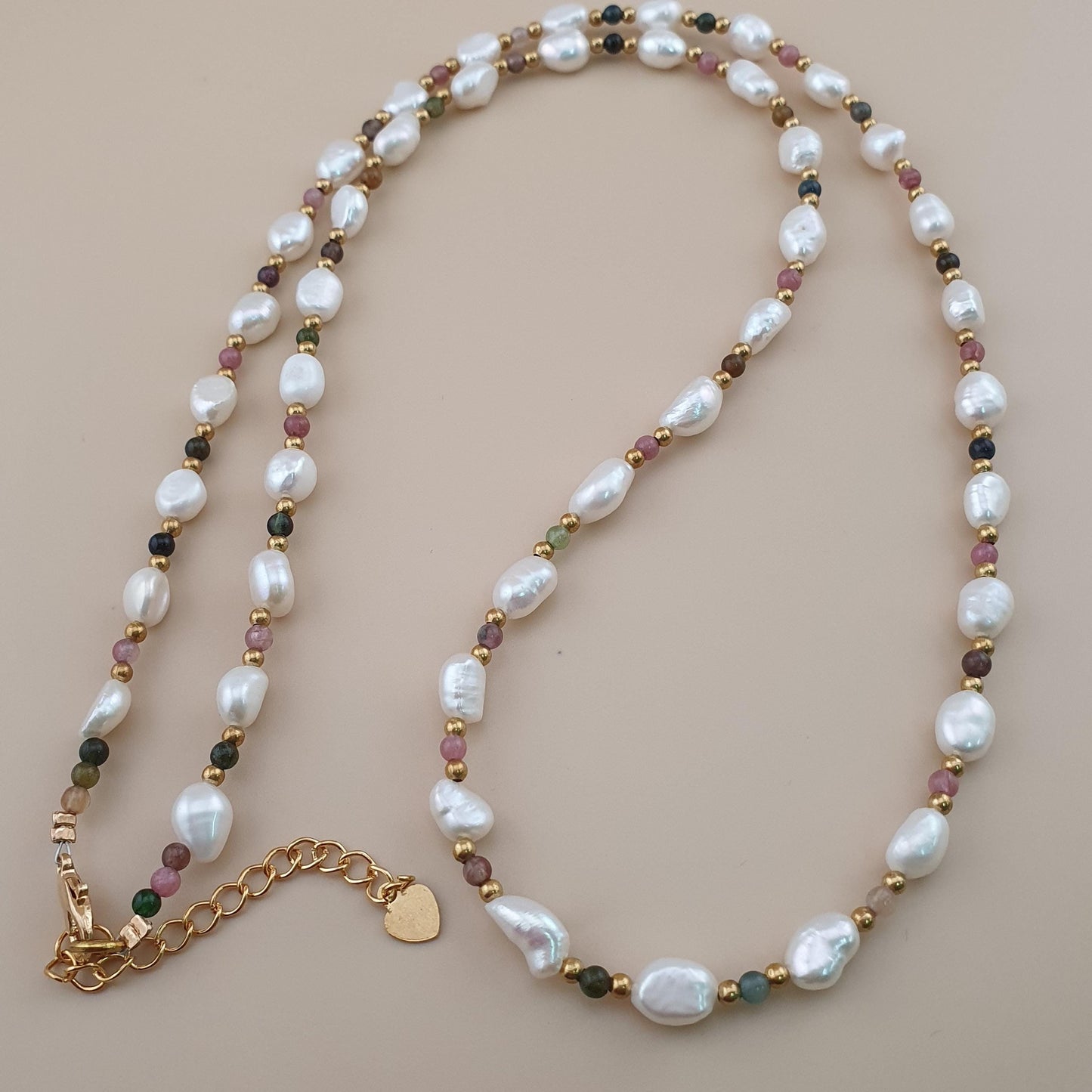 Freshwater Pearls with Tourmaline Gemstone Beads Necklace