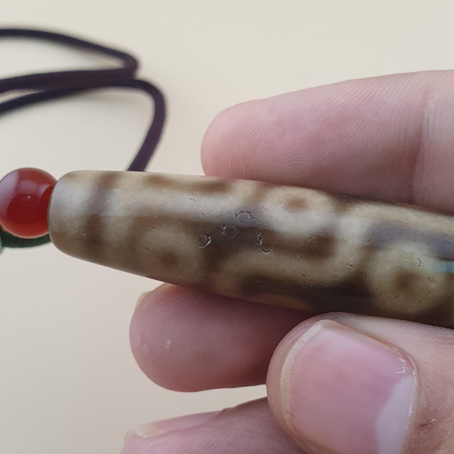 Vintage 9 Augen Himalaya Tibet Achat Dzi Perle Amulett Anhänger Halskette