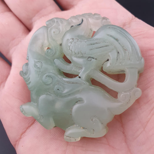 Vintage Carved Jade Elephant & Bird Shaped Decorated Stone Handcrafted Oriental Art Collectible