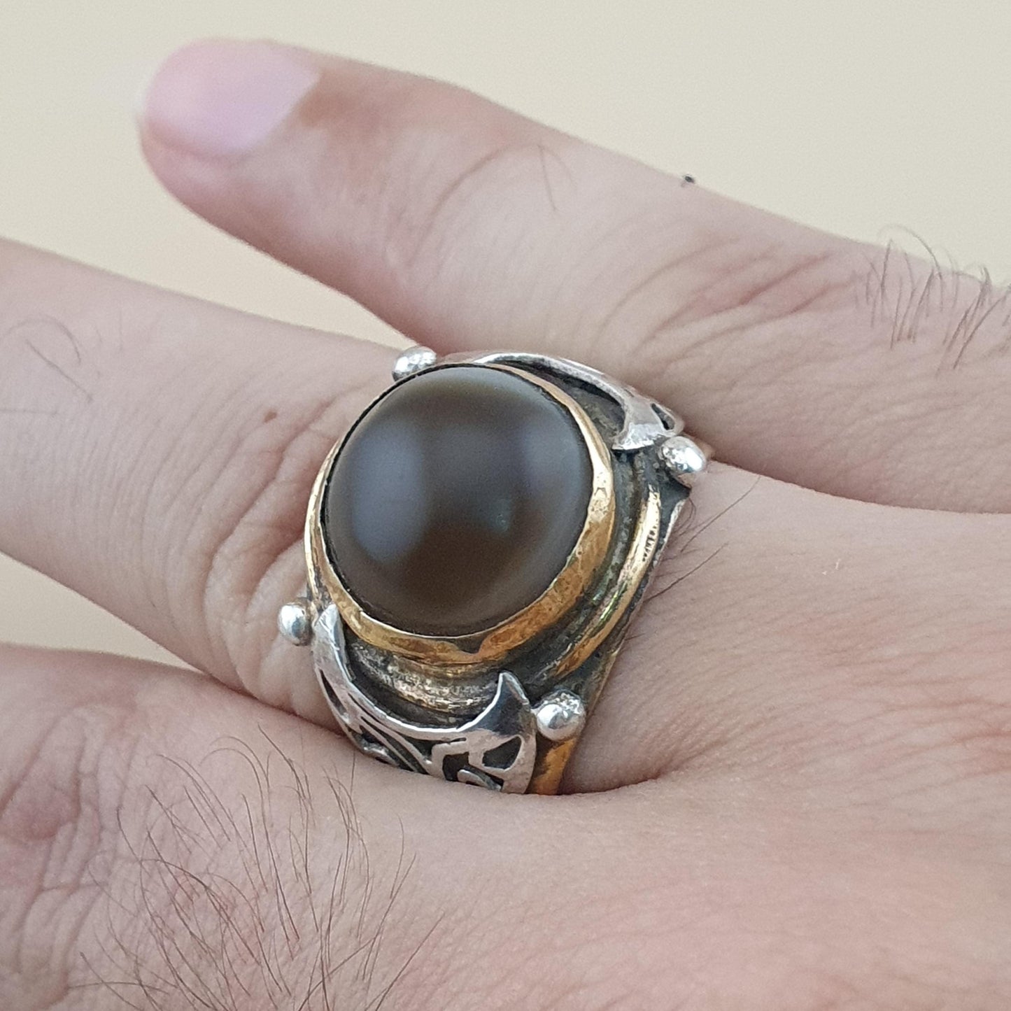 Natur Sulemani Augen-Achat Edelsteinring Antik Messing Silber Design# 169