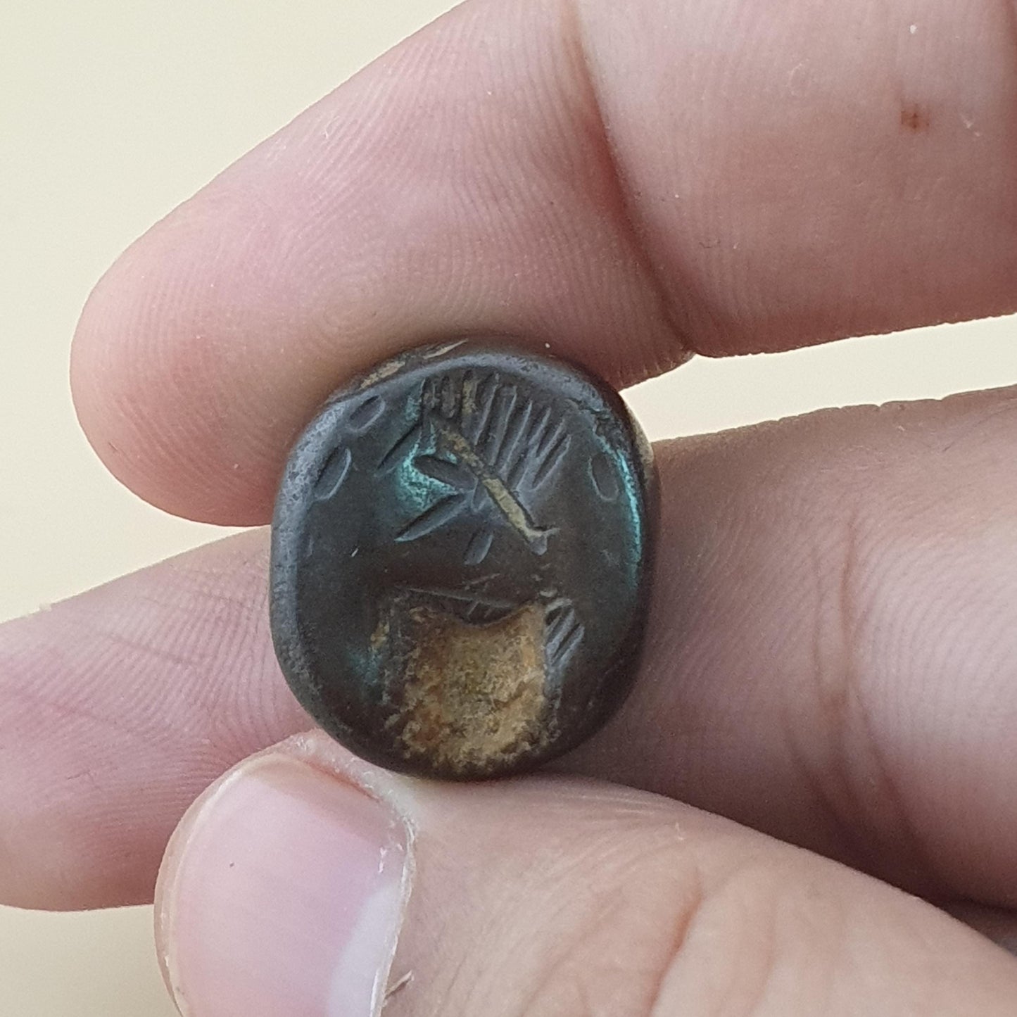 Antique Hematite Intaglio Carved Amulet Bead