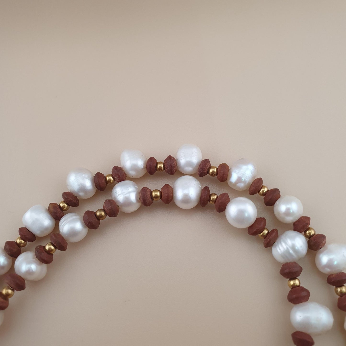 Natural Freshwater Pearl Necklace with Vintage Tiny Jasper Beads