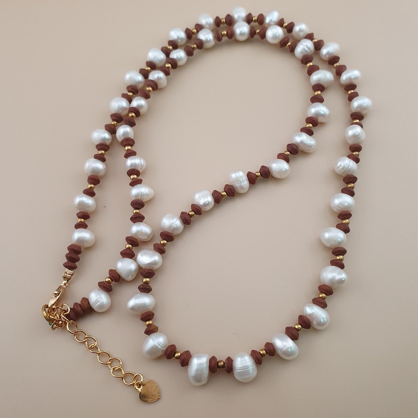 Natural Freshwater Pearl Necklace with Vintage Tiny Jasper Beads