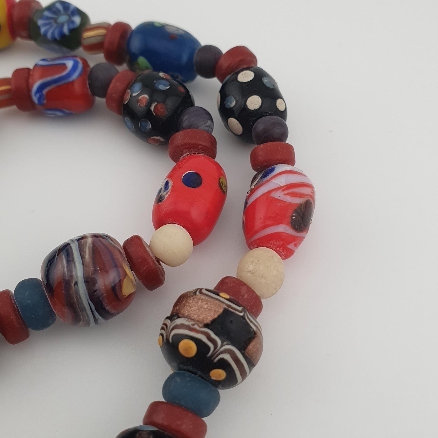 Antique Venetian Style Gabri Eyes & African Glass beads Necklace