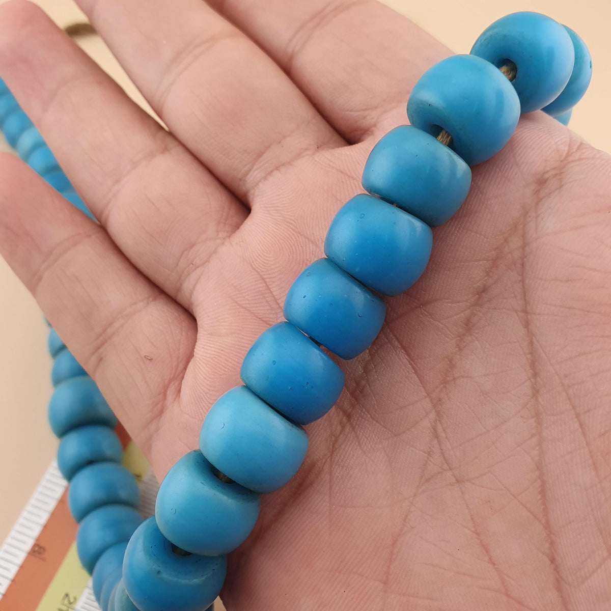 Antique Turqouise Blue African Style Glass Beads Strand 16 inches