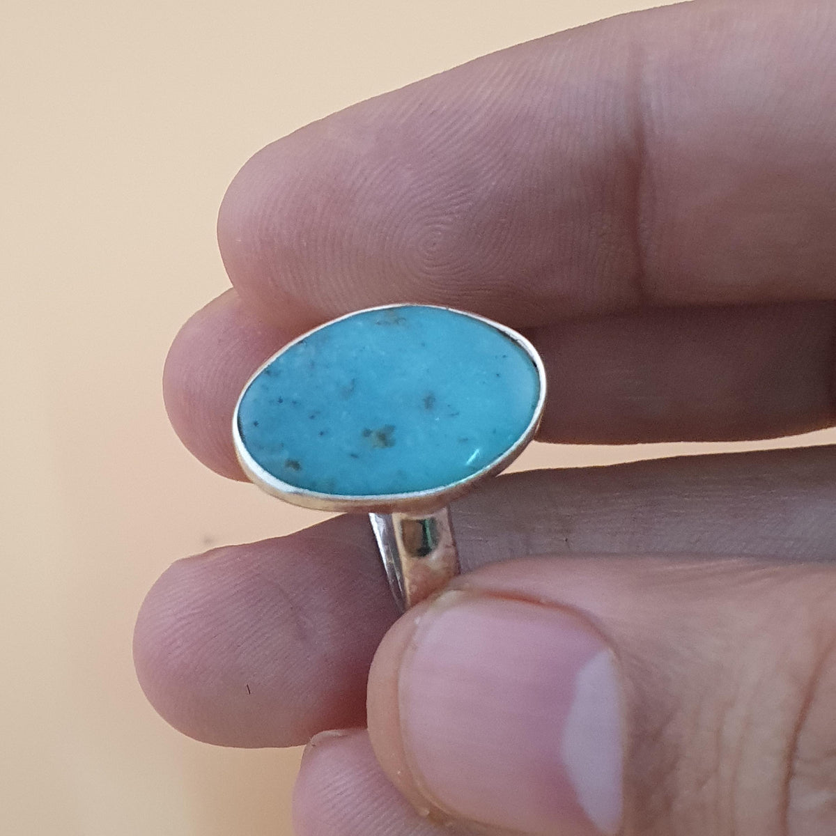 Bague en argent sterling turquoise d'Arizona - Pierre précieuse ovale style bohème, taille US 8.25