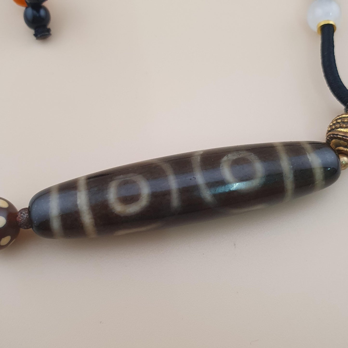 Vintage 3 Augen Himalaya Tibet Achat Dzi Perlen Amulett Anhänger Halskette