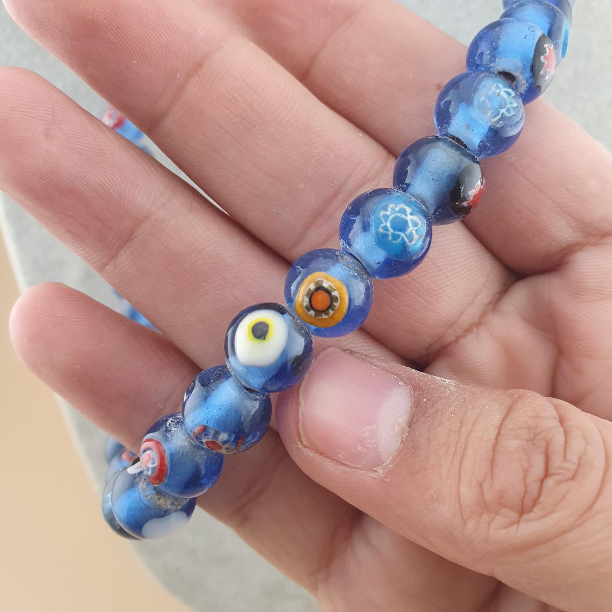 Vintage African Style Eyes Glass bead Necklace 22 inches
