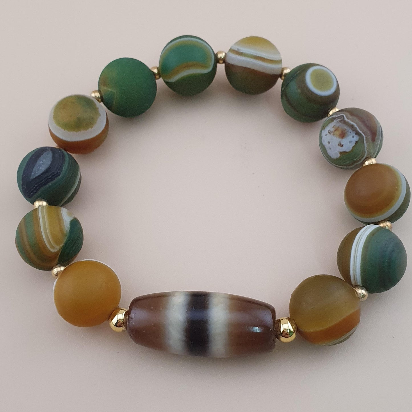 Vintage 2 Stripe Himalayan Tibetan Agate Dzi Bead & Suliemani Bead Bracelet