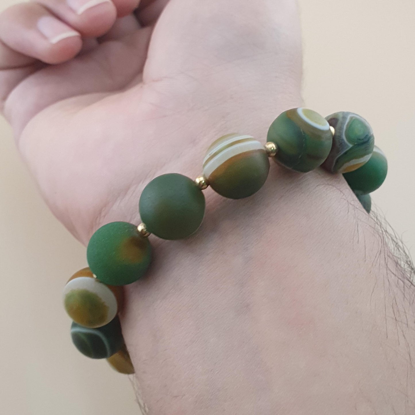 Vintage 2 Stripe Himalayan Tibetan Agate Dzi Bead & Suliemani Bead Bracelet