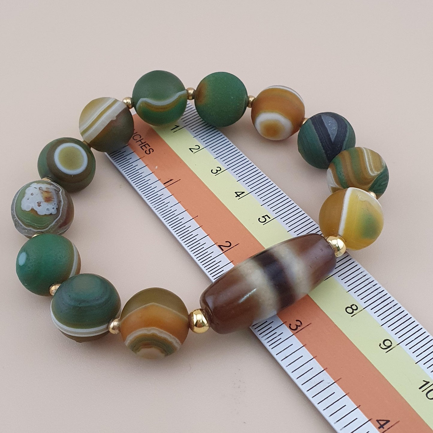 Vintage 2 Stripe Himalayan Tibetan Agate Dzi Bead & Suliemani Bead Bracelet
