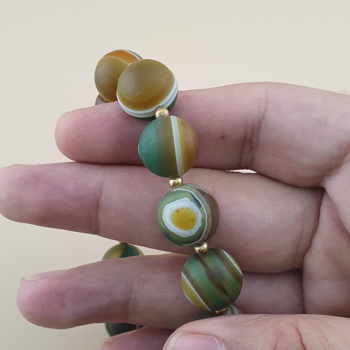 Vintage 2 Stripe Himalayan Tibetan Agate Dzi Bead & Suliemani Bead Bracelet