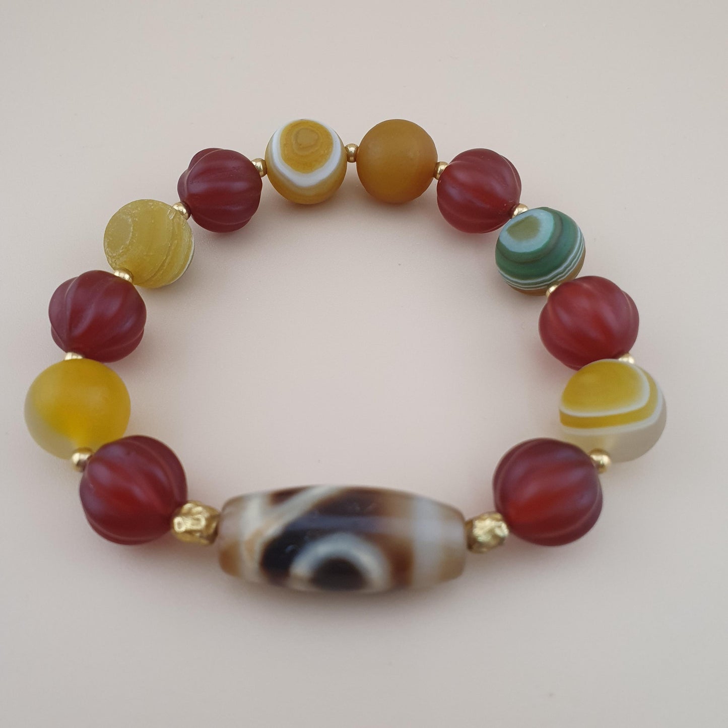 Vintage Carnelian and Suliemani & 1 Eyes Dzi Bead Amulet