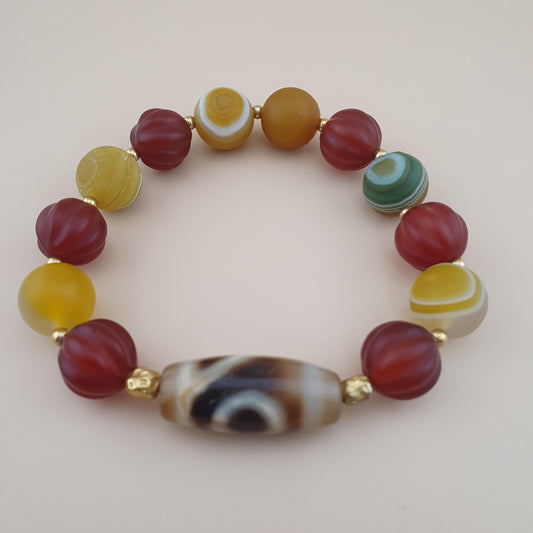 Vintage Carnelian and Suliemani & 1 Eyes Dzi Bead Amulet