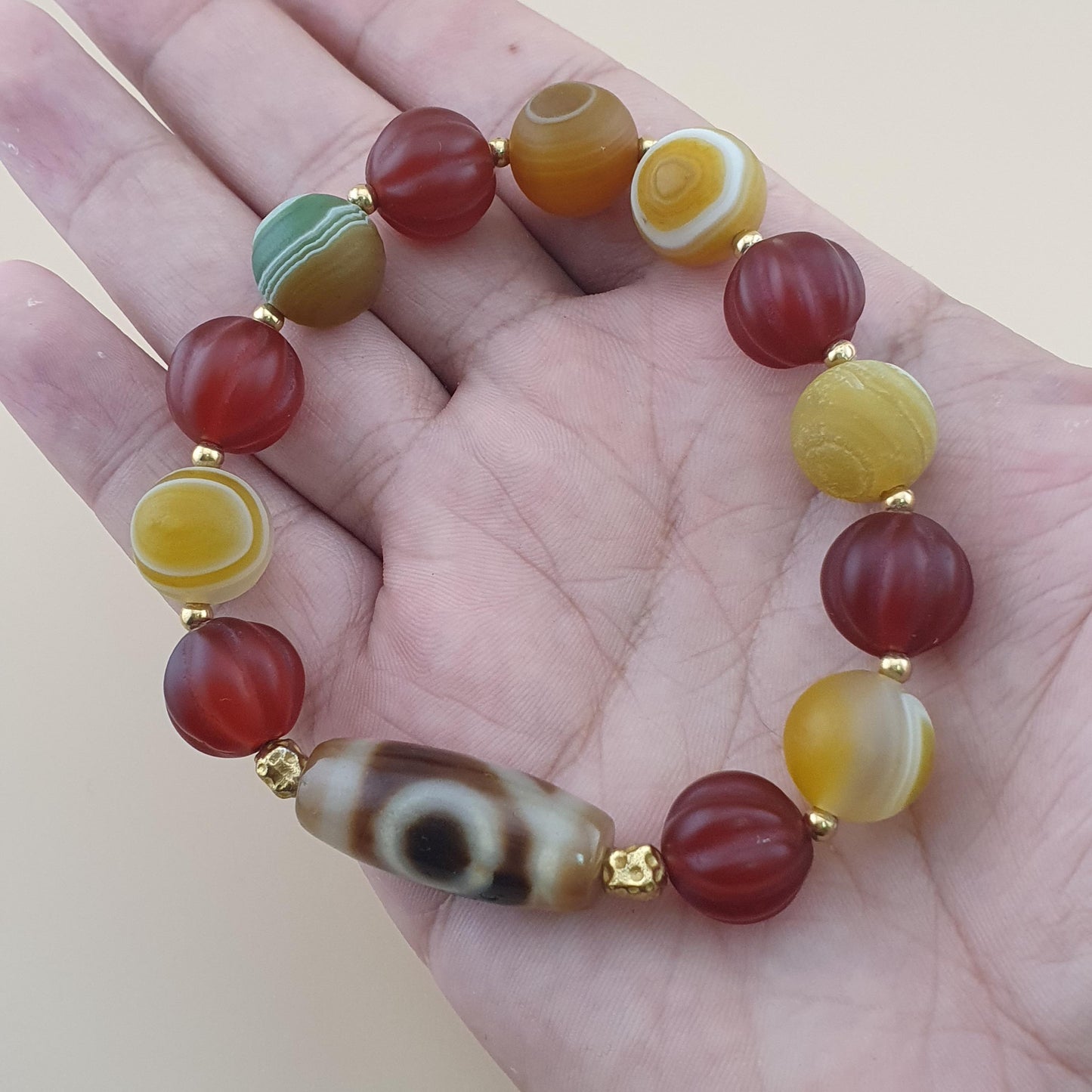Vintage Carnelian and Suliemani & 1 Eyes Dzi Bead Amulet