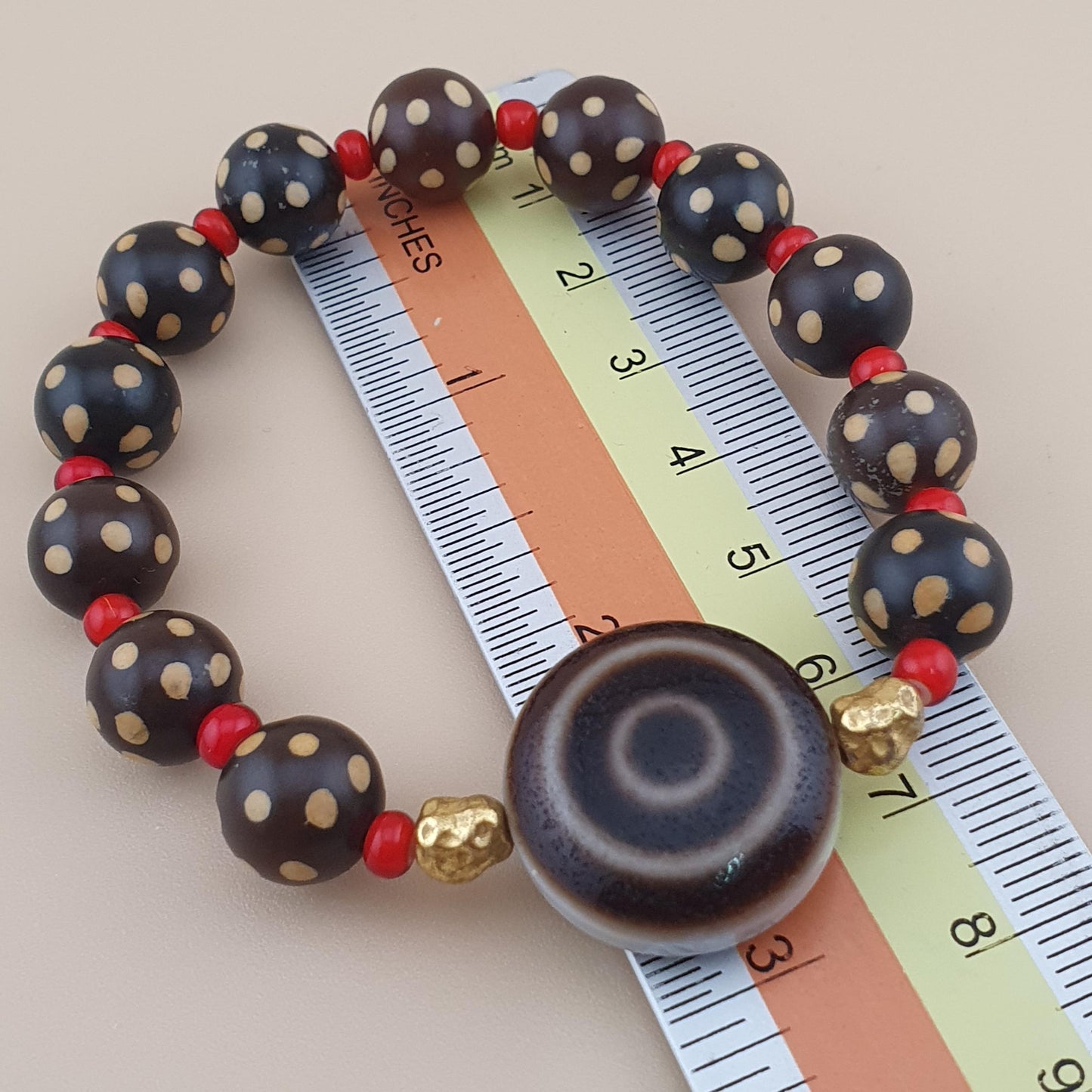 Vintage Himalayan Tibetan Circle Eye Circle Shape Agate & Beads Bracelet