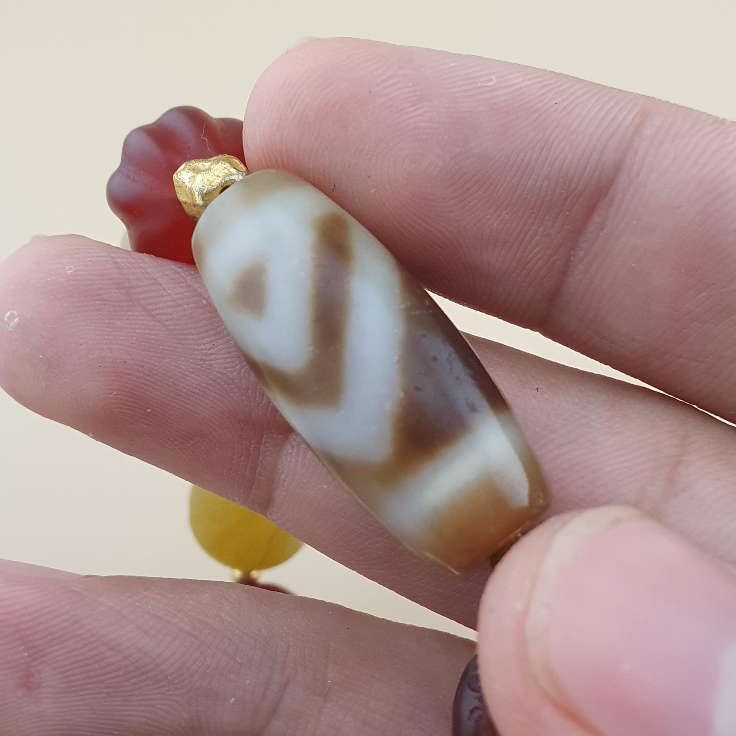 Vintage Carnelian and Suliemani & 1 Eyes Dzi Bead Amulet