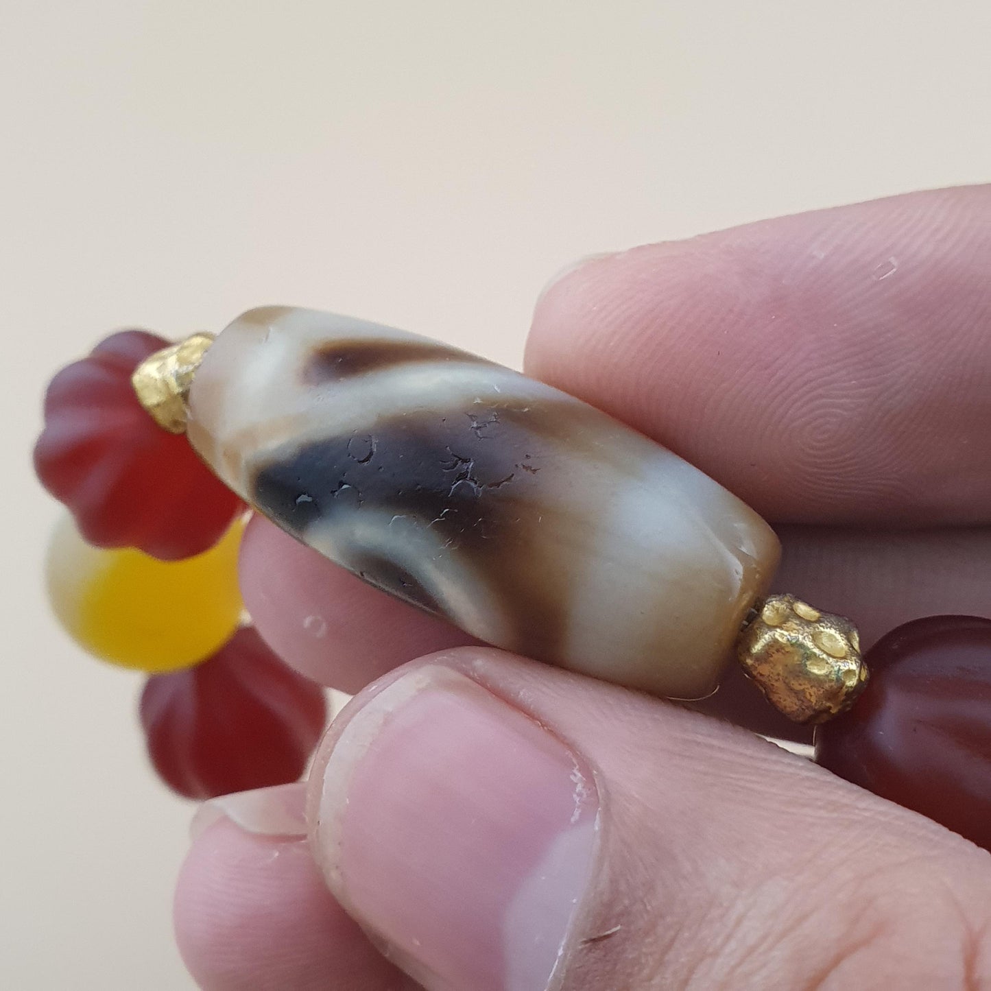 Vintage Carnelian and Suliemani & 1 Eyes Dzi Bead Amulet