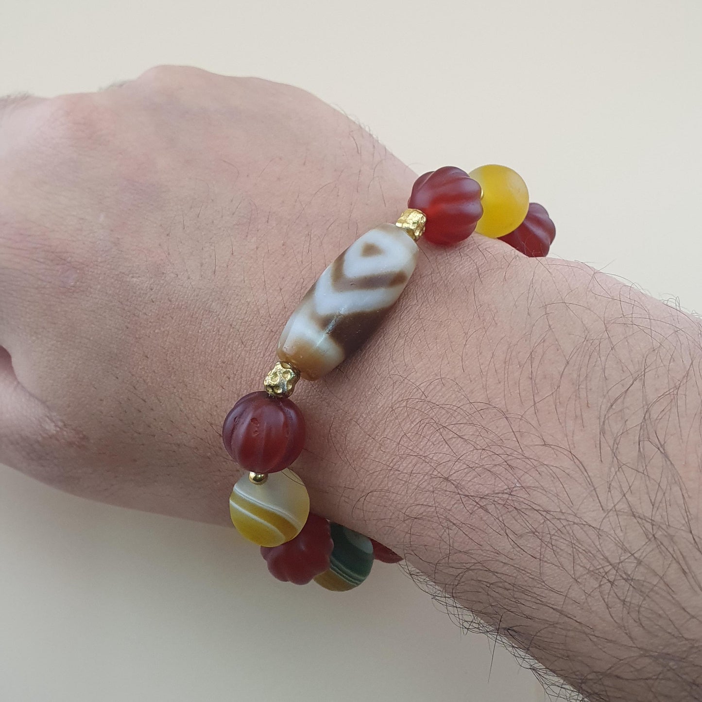 Vintage Carnelian and Suliemani & 1 Eyes Dzi Bead Amulet