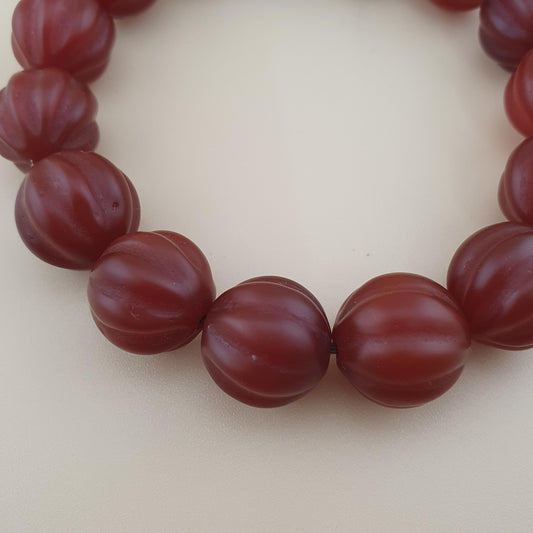 Vintage Melon Shape Carnelian Agate Beads Bracelet