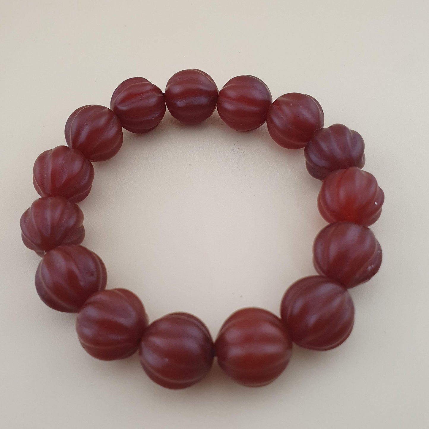 Vintage Melon Shape Carnelian Agate Beads Bracelet