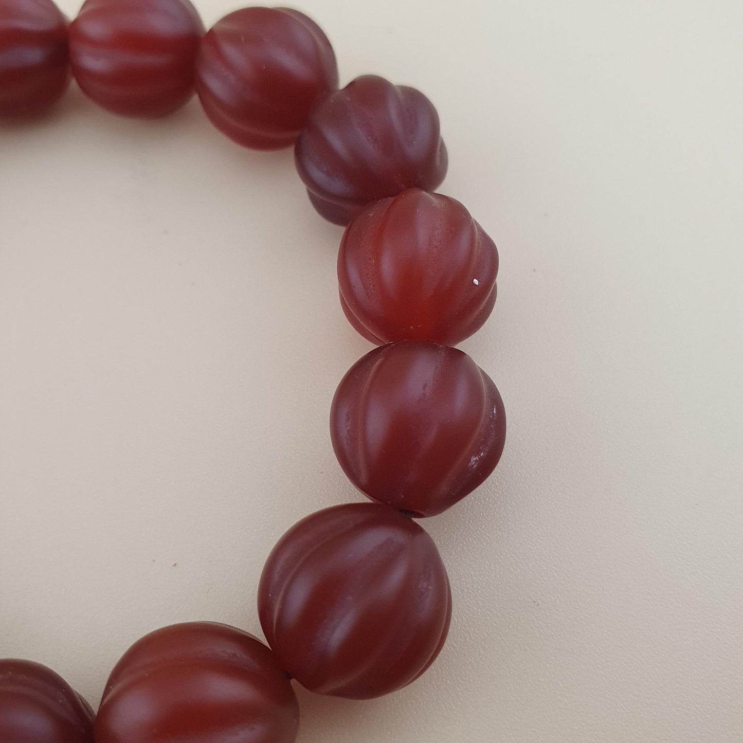 Vintage Melon Shape Carnelian Agate Beads Bracelet