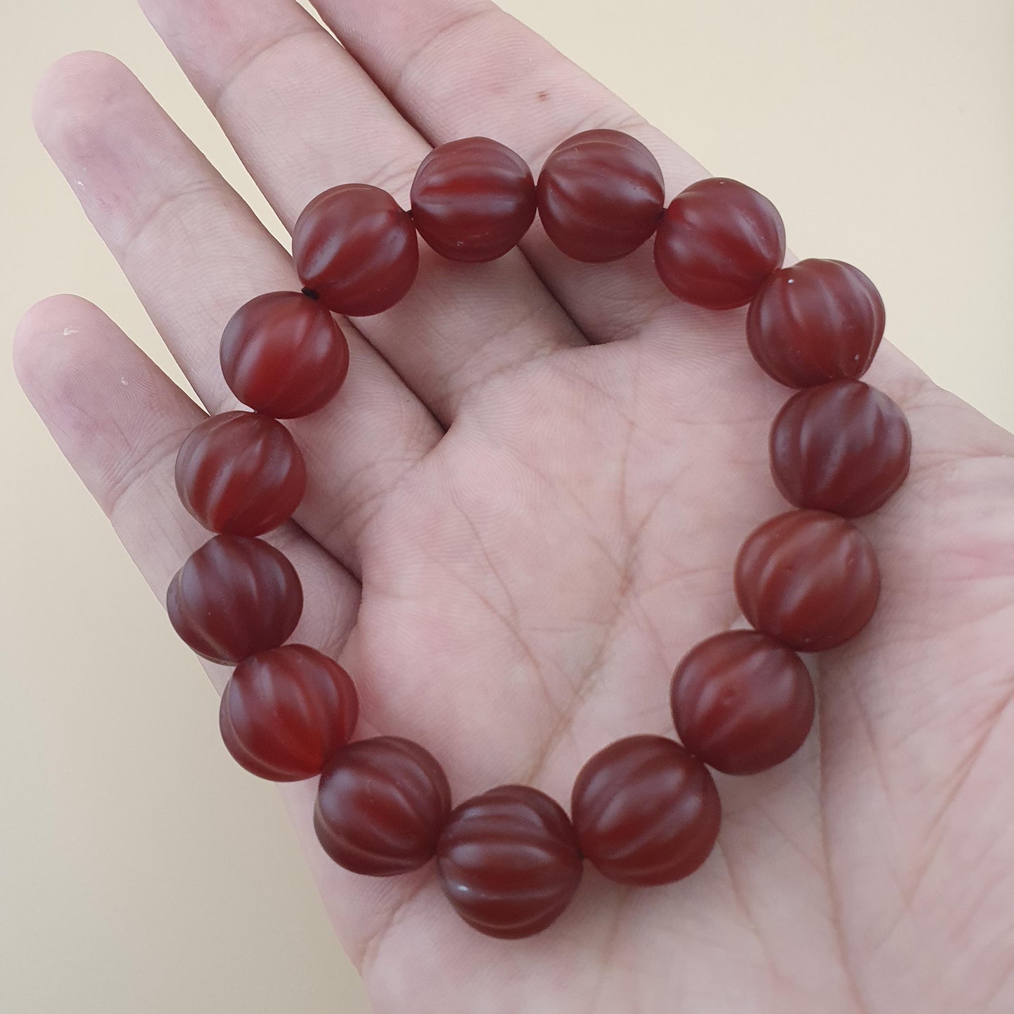 Vintage Melon Shape Carnelian Agate Beads Bracelet