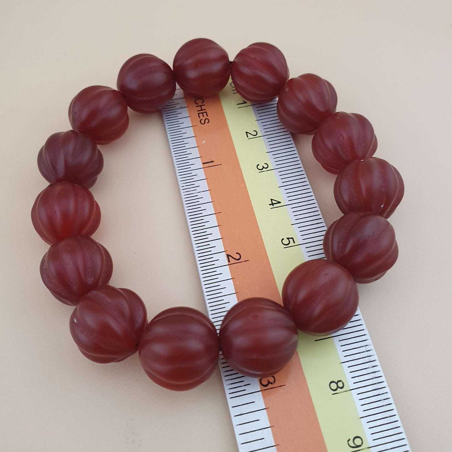 Vintage Melon Shape Carnelian Agate Beads Bracelet