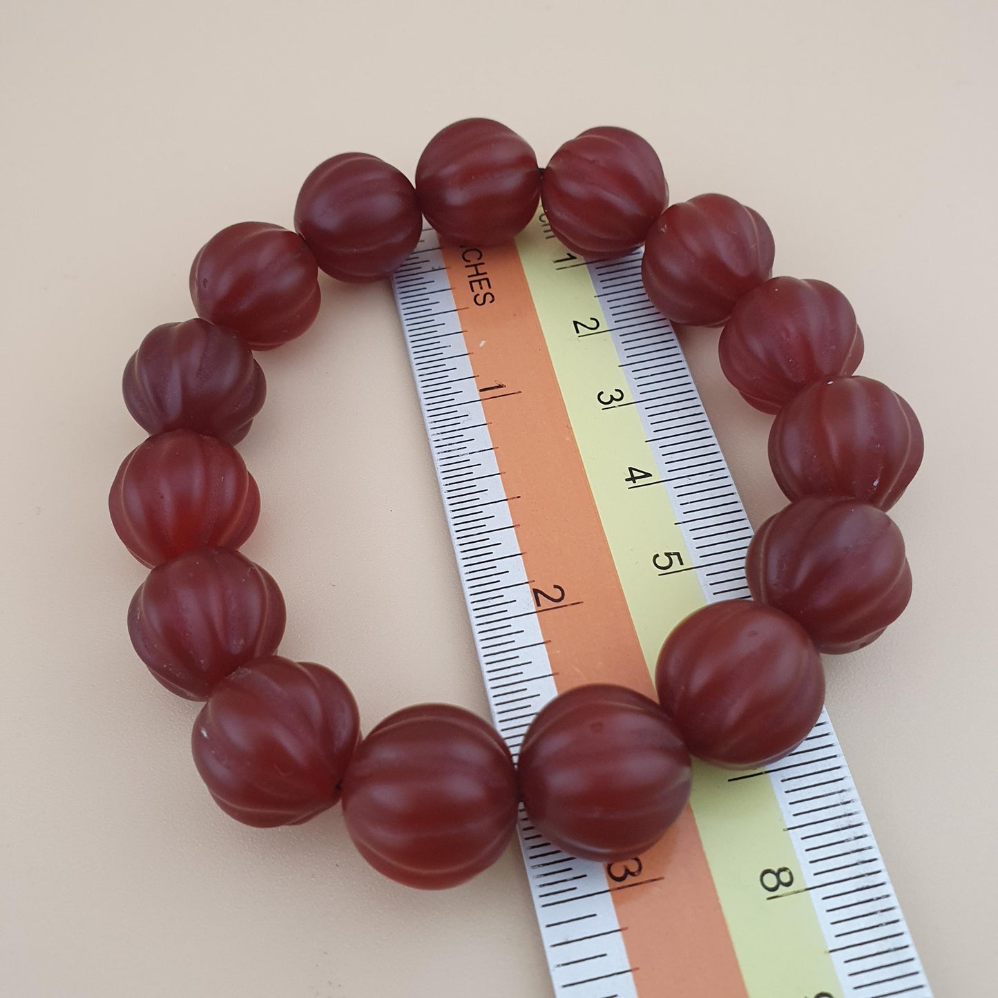 Vintage Melon Shape Carnelian Agate Beads Bracelet