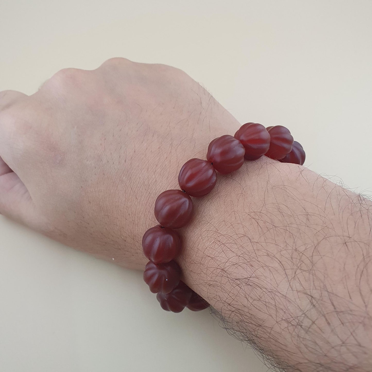 Vintage Melon Shape Carnelian Agate Beads Bracelet